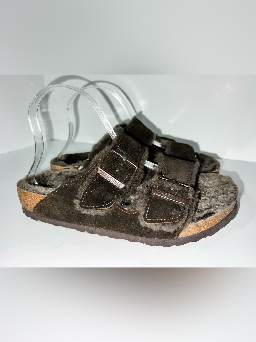 Birkenstock Arizona Shearling Suede Sandals Dark Brown EU 39